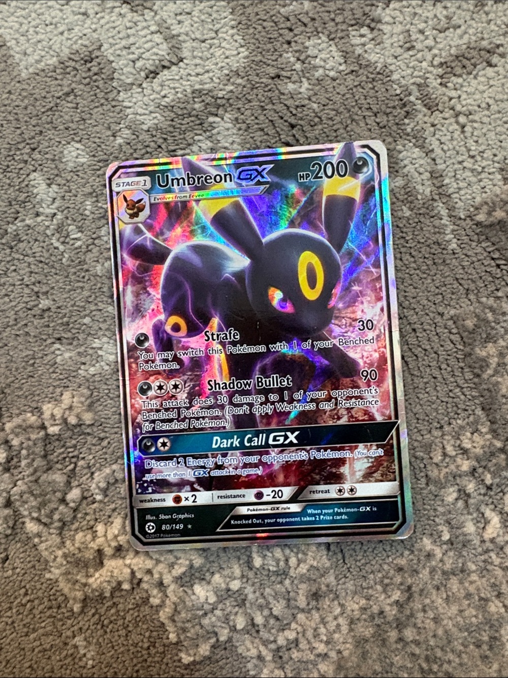 Pokemon Umbreon GX Holographic Card - Black & Yellow